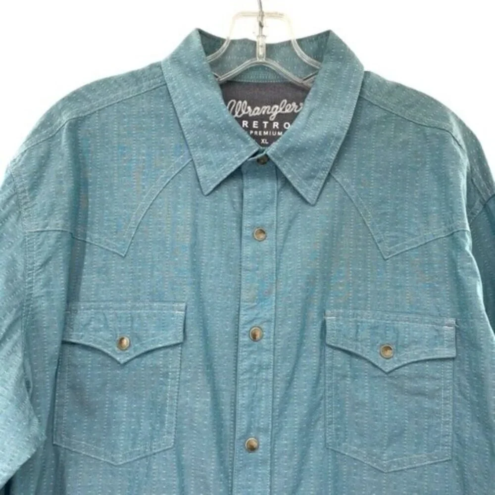 Wrangler Retro Pearl Snap Western Button Down Shirt Flap Pocket